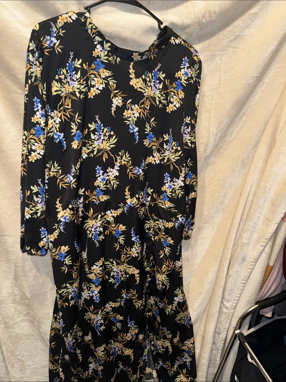 Banana Republic Black Floral Long Sleeve Midi Dress